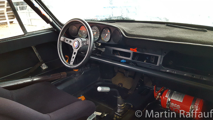 The interior of the 1972 Brumos Porsche 911 S race car