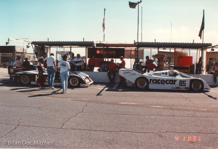 #85 Porsche 962 of Bruce Leven, Rob Dyson, Dominic Dobson and John Paul Jr and the #86 Porsche 962 of Klaus Ludwig, James Weaver and Sarel van der Merwe