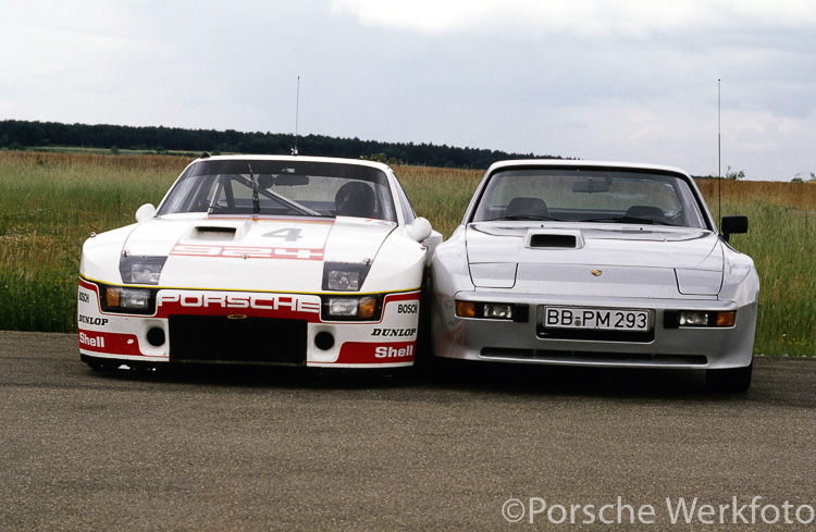 The 1980 Porsche Carrera GT ‘Le Mans’ (left) with its roadgoing sibling, the 1981 model Porsche 924 Carrera GT (right)