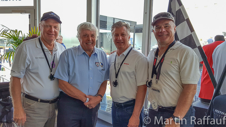Wolfgang Hustedt (Bosch Racing USA consultant), Brian Redman, Mike Mansuetti (President Bosch USA), and the author
