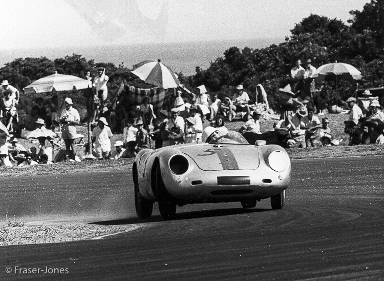 Ian Fraser-Jones drifts he Porsche 550 Spyder around Beacon Bend hairpin