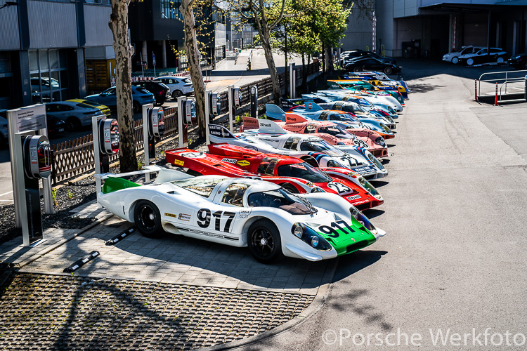 Historical staging of the 917 line up at Werk 1 in Zuffenhausen, where the race department was situated back in the days