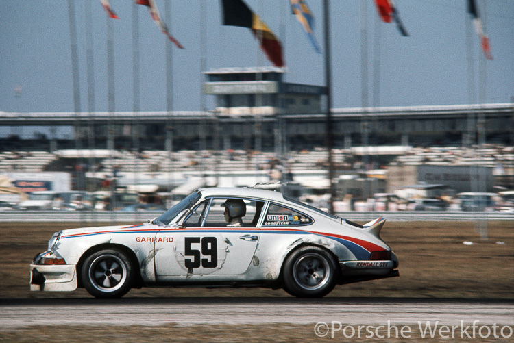 The race winning #59 Brumos Racing Porsche Carrera RSR was driven by Peter Gregg and Hurley Haywood