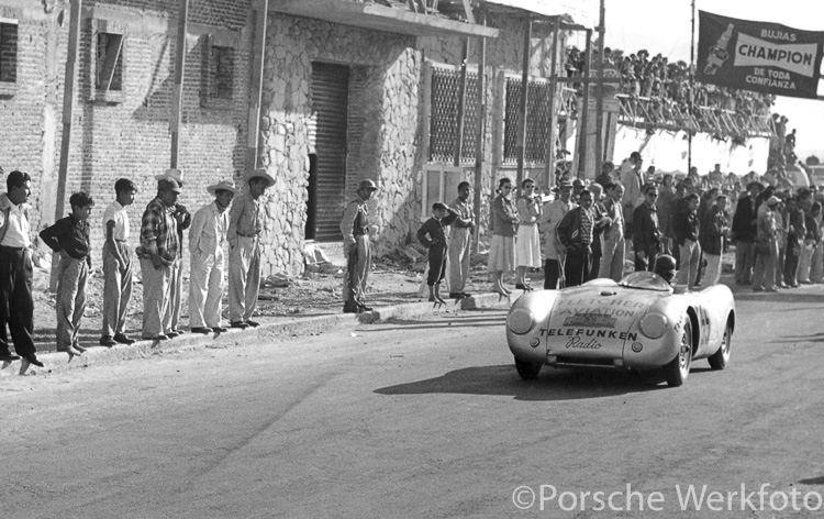 Hans Herrmann en route to a memorable third place finish in the 1954 Carrera Panamericana race