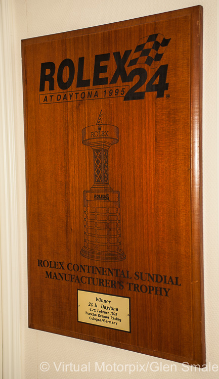 1995 Rolex Daytona 24 winners’ trophy proudly on display in the Kremer Racing headquarters