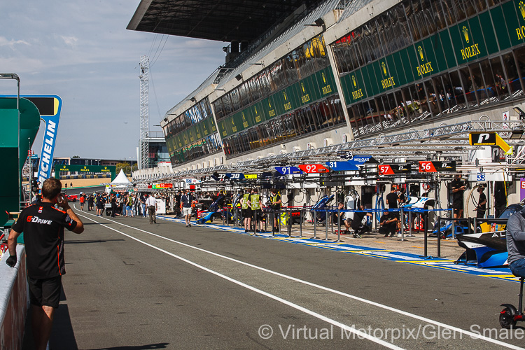 The pit lane on Wednesday during the afternoon scrutineering process