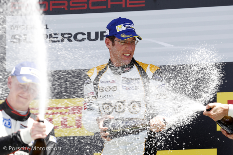 Michael Ammermüller celebrates his win at the Porsche Mobil 1 Supercup race at the Hungaroring on 30 July 2017 Michael Ammermüller celebrates his win at the Porsche Mobil 1 Supercup race at the Hungaroring on 30 July 2017