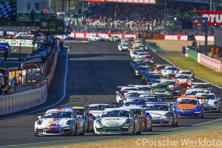 The start of the 2017 Porsche Carrera Cup race at Le Mans