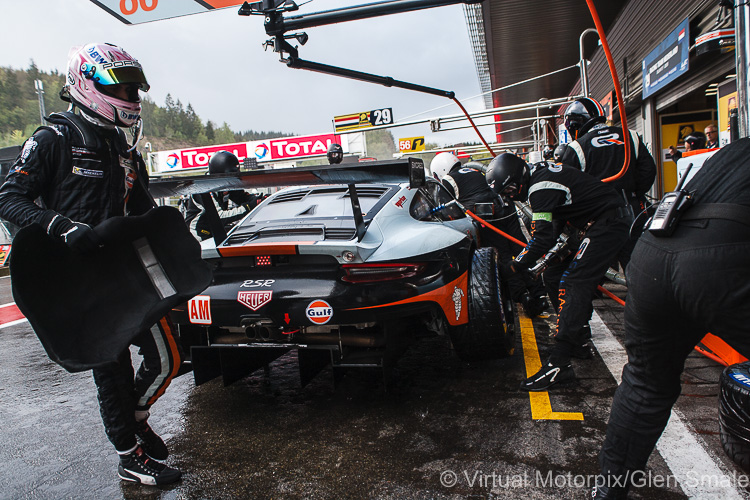 #86, Gulf Racing, Porsche 911 RSR, LMGTE Am, driven by: Michael Wainwright, Ben Barker, T. Preining at FIA WEC Spa 6h 2019 on 04.05.2019 at Circuit de Spa-Francorchamps, Belgium