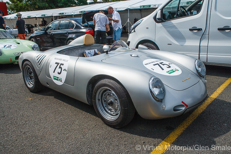 #75 1957 Porsche 550A awaiting scrutineering – Grid 3 on 05/07/2018 at the Le Mans Classic, 2018