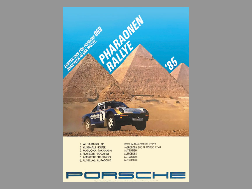 1985 Pharaoh Rallye poster with Porsche 959