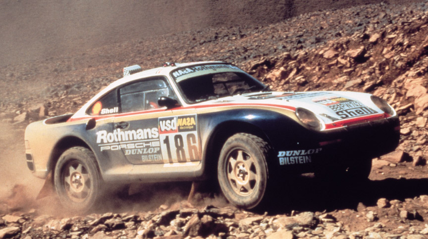 1986 Paris-Dakar Rallye winning Porsche 959 of René Metge and Dominique Lemoyne