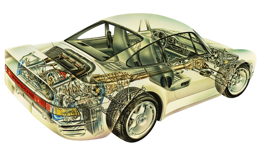 Porsche 959 Mechanical Drawing