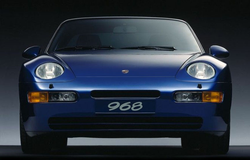 Blue Porsche 968, front view