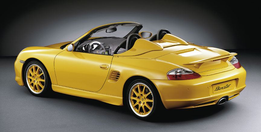 Yellow Boxster 986.2 with aerokit and Speedster rear by Porsche Exclusive