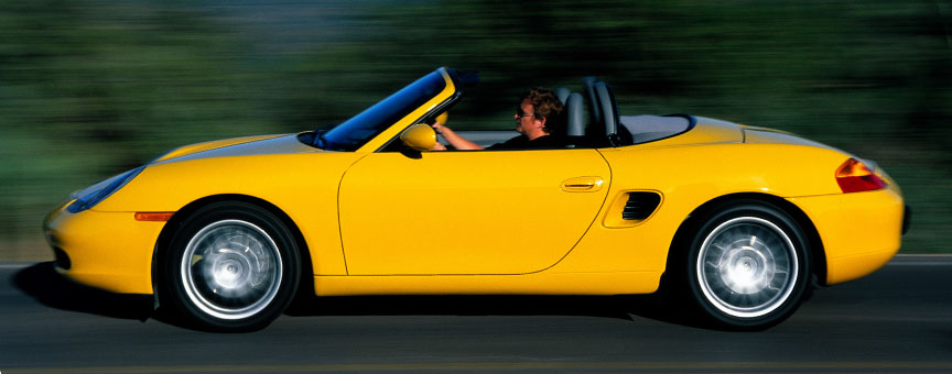 Yellowe Porsche Boxster 986, side view