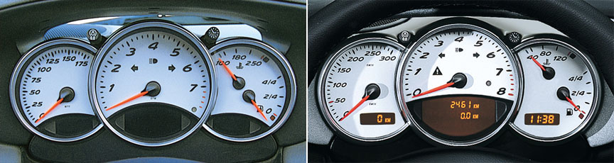 Porsche Boxster 986 S instruments, early version vs late version