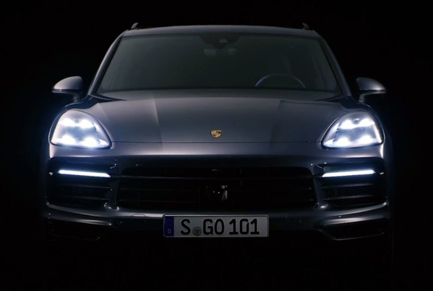 Porsche Cayenne 2018 front view in the dark