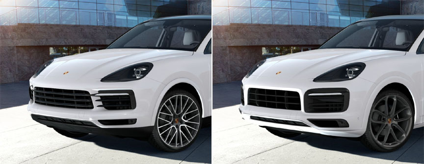 2019/2020 Porsche Cayenne Coupe, standard front spoiler vs SportDesign front spoiler