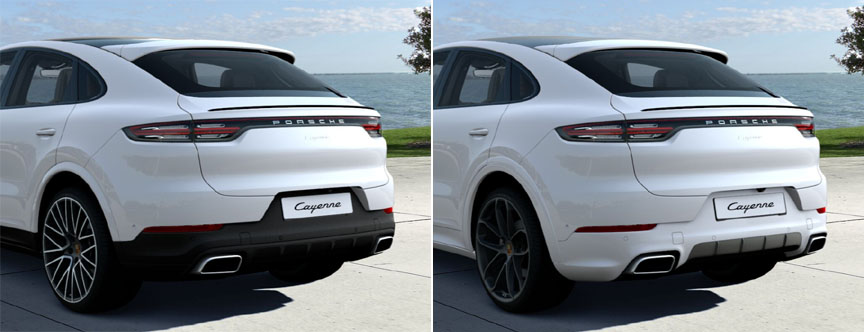 2019/2020 Porsche Cayenne Coupe standard rear bumper vs SportDesign