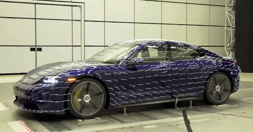 Porsche Taycan in wind tunnel