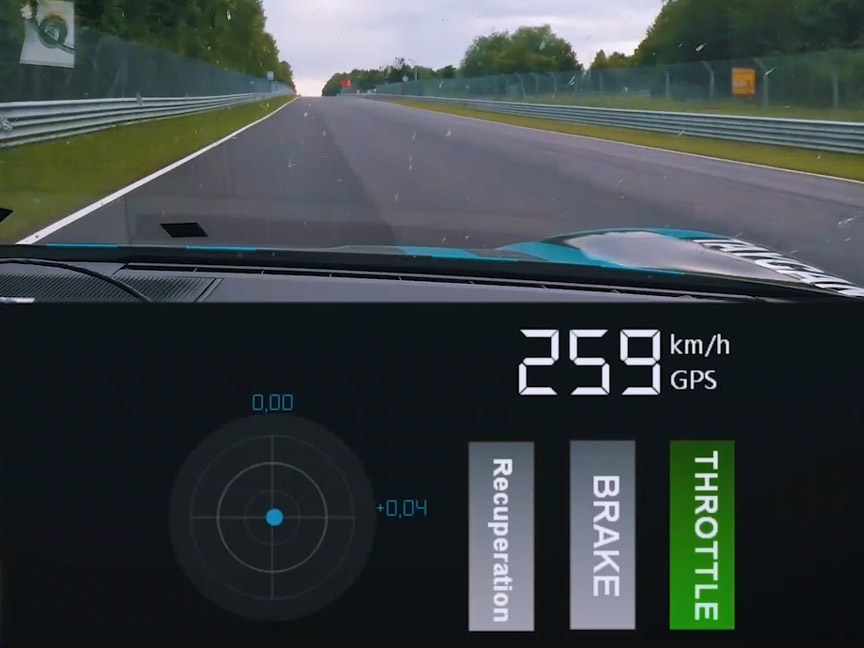 Porsche Taycan on Nürburgring Nordschleife, 2019, top speed on Döttinger Höhe 259 km/h