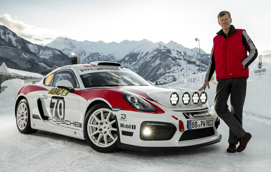 Walter Röhrl and Porsche Cayman 981 R-GT rally car