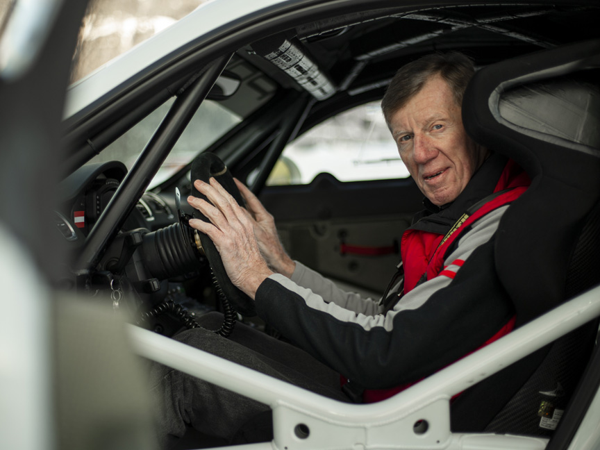 Walter Röhrl in the Porsche Cayman 981 R-GT rally car