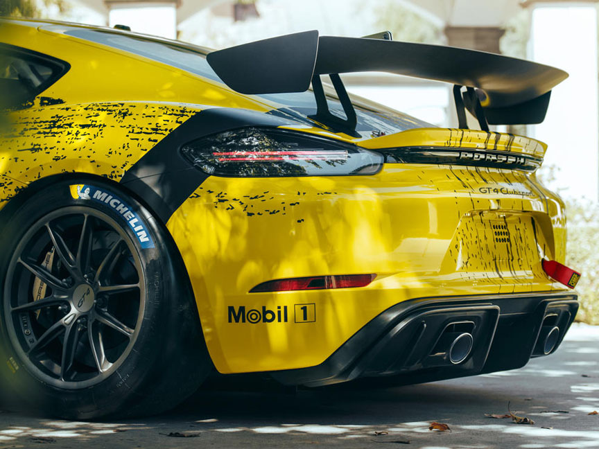 2019 Porsche 718 Cayman GT4 racing car, rear spoiler