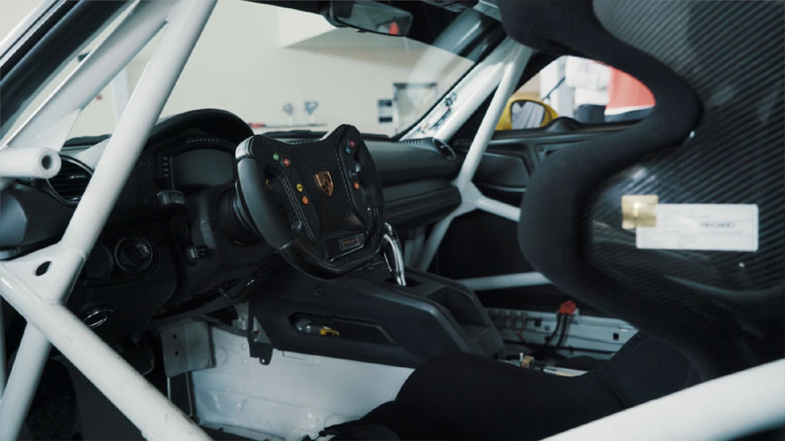 2019 Porsche 718 Cayman GT4 racing car cockpit