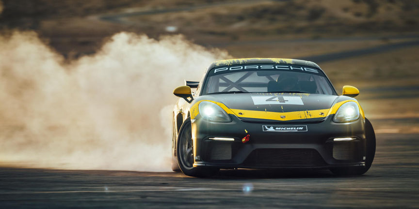 2019 Porsche 718 Cayman GT4 racing car drifting