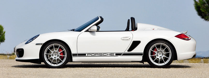 White Porsche Boxster 987 Spyder, side view