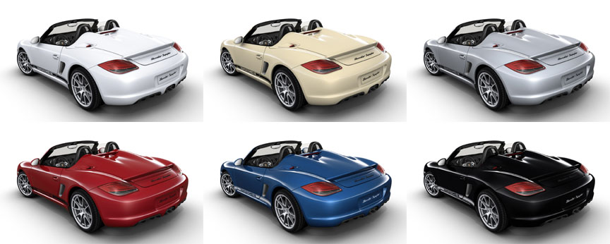 Porsche Boxster 987 Spyder, white, crema, silver, red, blue, black