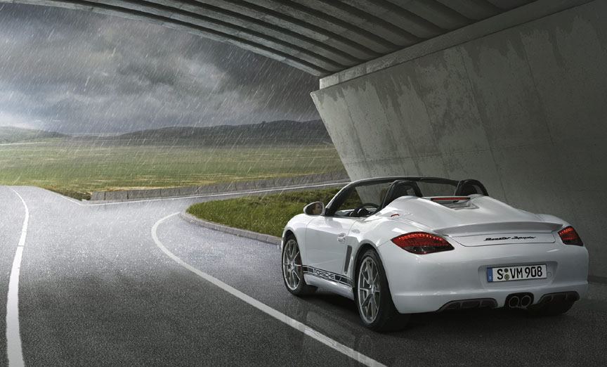 Porsche Boxster 987 Spyder waiting for the rain to end