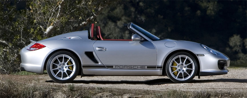 Silver Porsche Boxster 987 Spyder side view