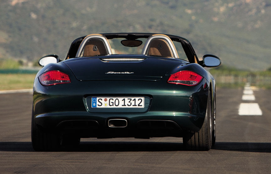 Porsche Boxster 987.2 dark green metallic, rear view