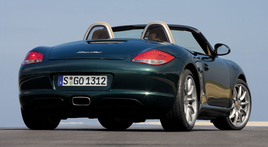 Porsche Boxster 987.2 dark green metallic, top down