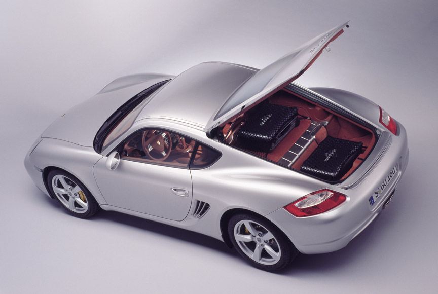 Silver Porsche Cayman 987.1 with rear hatch open