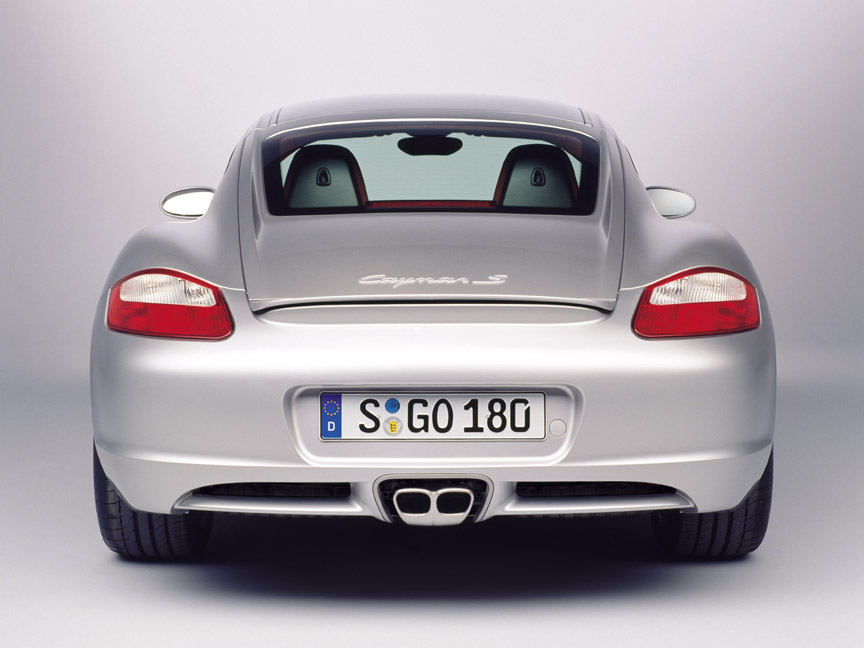 Silver Porsche Cayman 987.1, rear view