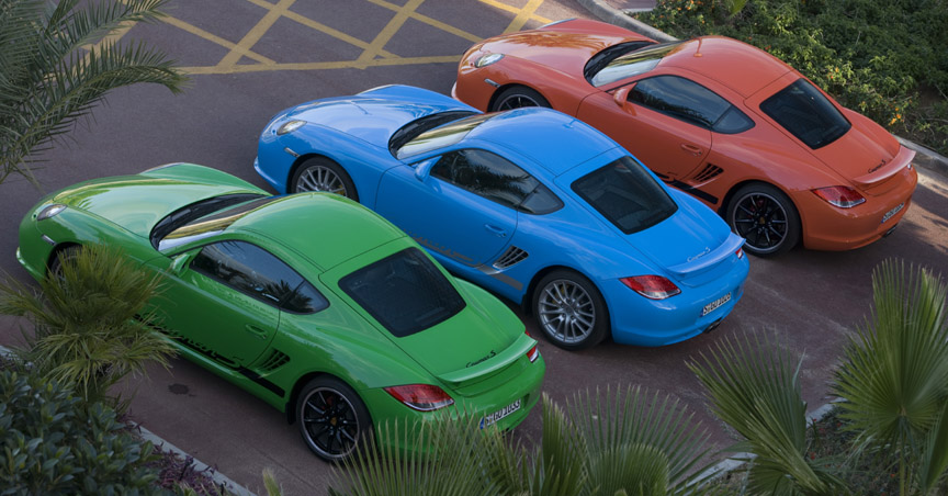 Green, Blue and Red Porsche Cayman 987.2
