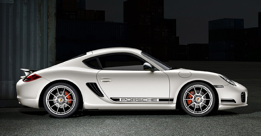 White Porsche Cayman R, side view