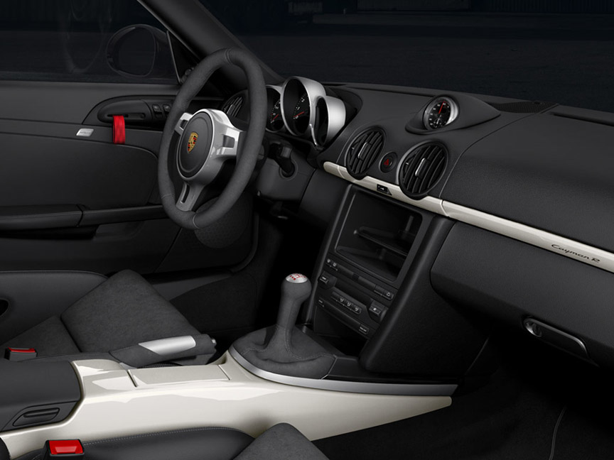 Porsche Cayman R interior with white centre console