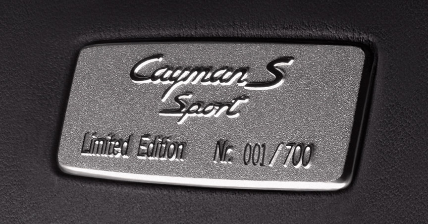 Porsche Cayman S Sport limited edition plaque