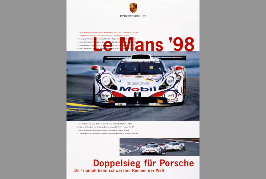 Porsche 911 996 GT1 1998 Le Mans plakat