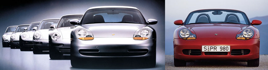 Porsche 911 996 and Boxster 986 front view