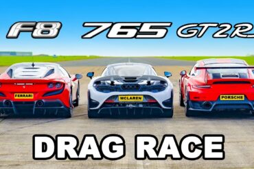 Ferrari F8 v McLaren 765LT v 911 GT2 RS: DRAG RACE