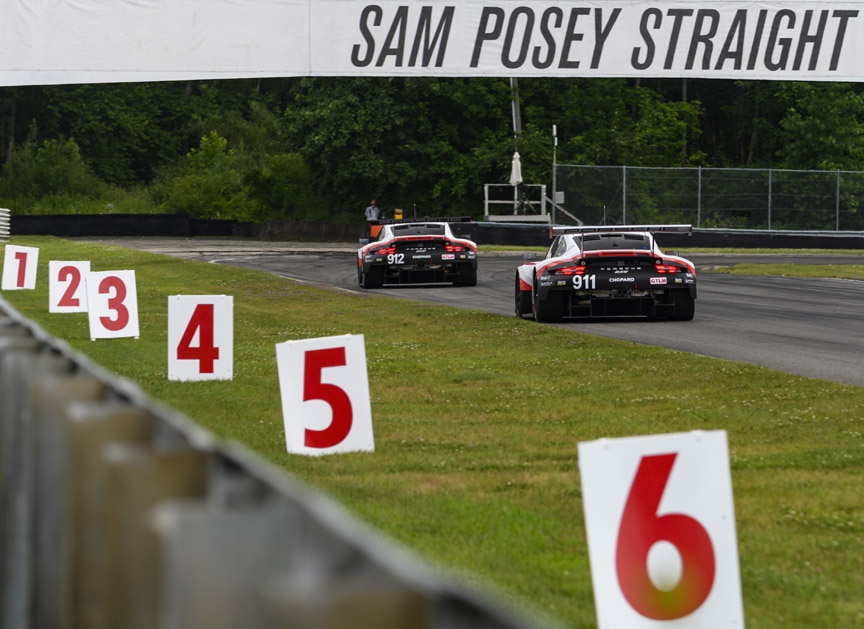 2019 IMSA Lime Rock, mid-engine Porsche 911 991 RSR 4.0 #911 and #912