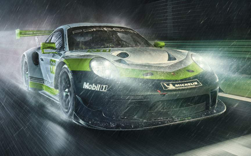 Porsche 911 991.2 GT3 R in the rain