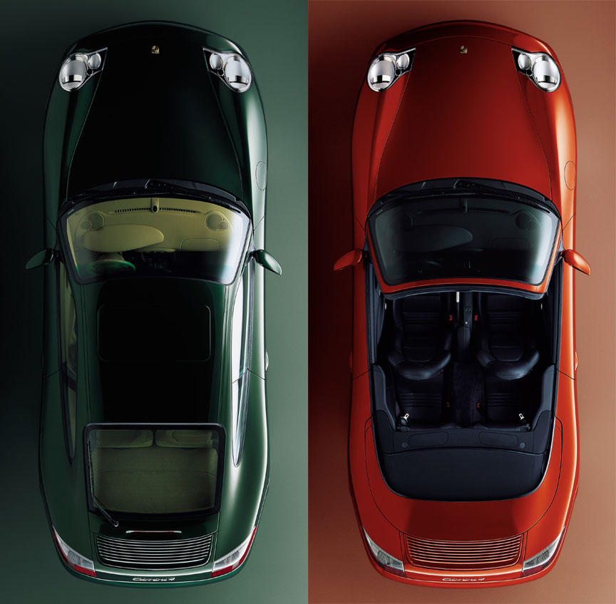 Porsche 911 996 Carrera 3.6 (facelift) top view, coupe and cabrio