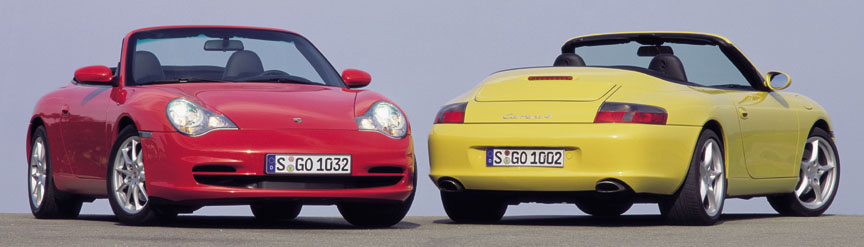 Porsche 911 996 Carrera 3.6 (facelift) cabrio front and rear, red and yellow